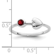 Sterling Silver Rhodium-plated Polished Heart Garnet Ring