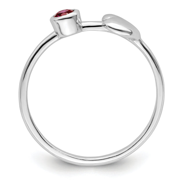 Sterling Silver Rhodium-plated Polished Heart Lab Created Ruby Ring