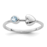 Sterling Silver Rhodium-plated Polished Heart Aquamarine Ring