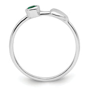 Sterling Silver Rhodium-plated Polished Circle Created Emerald Heart Ring