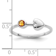 Sterling Silver Rhodium-plated Polished Heart Citrine Ring