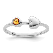 Sterling Silver Rhodium-plated Polished Heart Citrine Ring