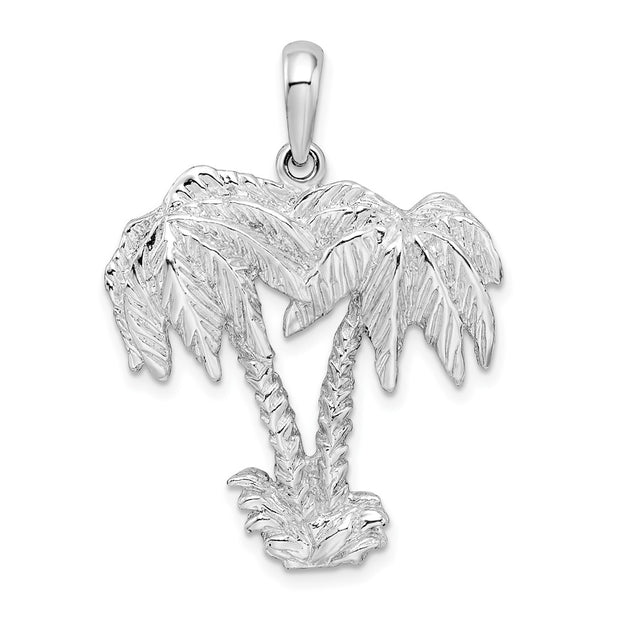 Sterling Silver Rhod-plated Polished/Textured Double Palm Tree Pendant