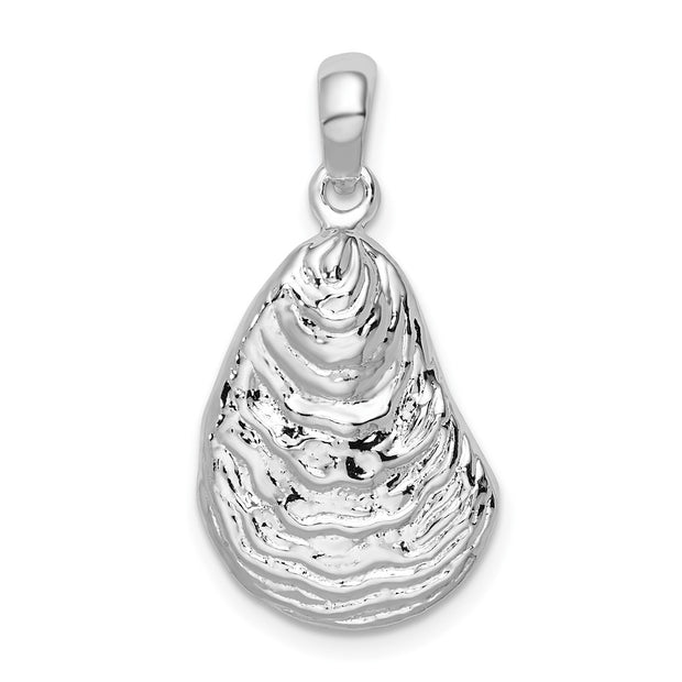 Sterling Silver Rhod-plated Polished/Textured 3D Oyster Shell Pendant