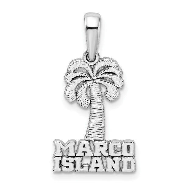 Sterling Silver Rhodium-plated Polished Marco Island Palm Tree Pendant