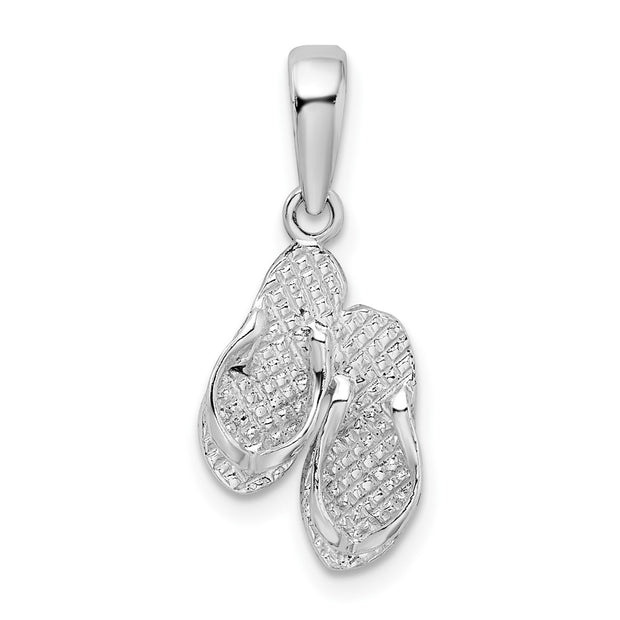 Sterling Silver Rhod-plted Polish/Texture Marco Island Flip Flops Pendant