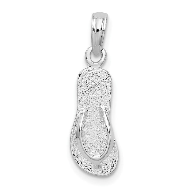 Sterling Silver Rhodium-plated Polished/Textured Flip Flop Pendant