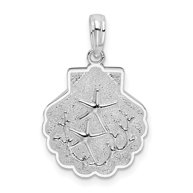 Sterling Silver Rhod-plated Polished/Textured Shell w/Starfish Pendant