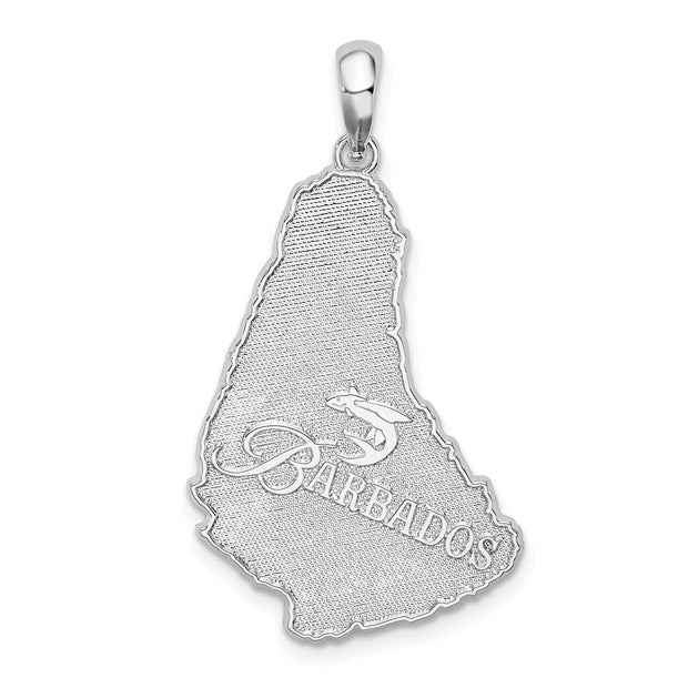 Sterling Silver Rhodium-plated Polished/Textured Barbados Map Pendant