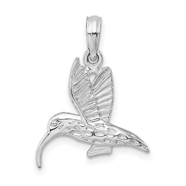 Sterling Silver Rhodium-plated Polished Hummingbird Pendant