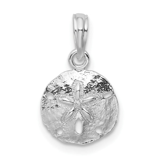 Sterling Silver Rhod-plated Polished/Textured Small Sand Dollar Pendant