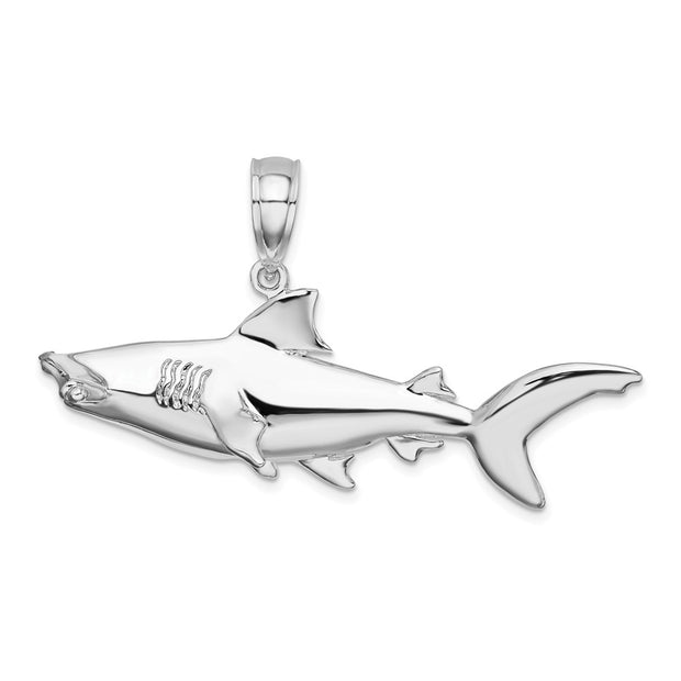 Sterling Silver Rhod-plated Polished 3D Hammer Head Shark Pendant
