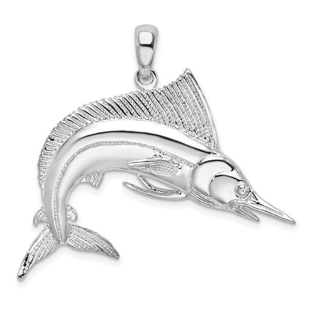 Sterling Silver Rhodium-plated Polished/Satin Striped Marlin Pendant