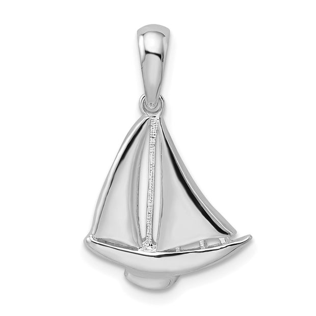 Sterling Silver Rhodium-plated Polished Sailboat Pendant