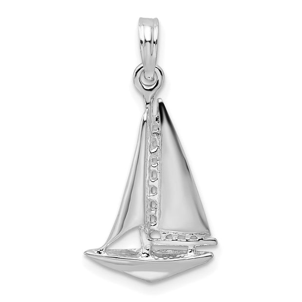 Sterling Silver Rhodium-plated Polished 3D Sailboat Pendant
