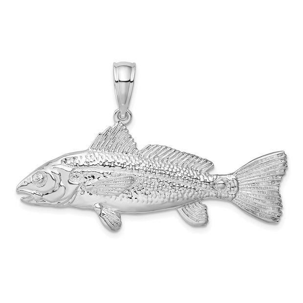 Sterling Silver Rhodium-plated Polished 3D Red Fish Pendant