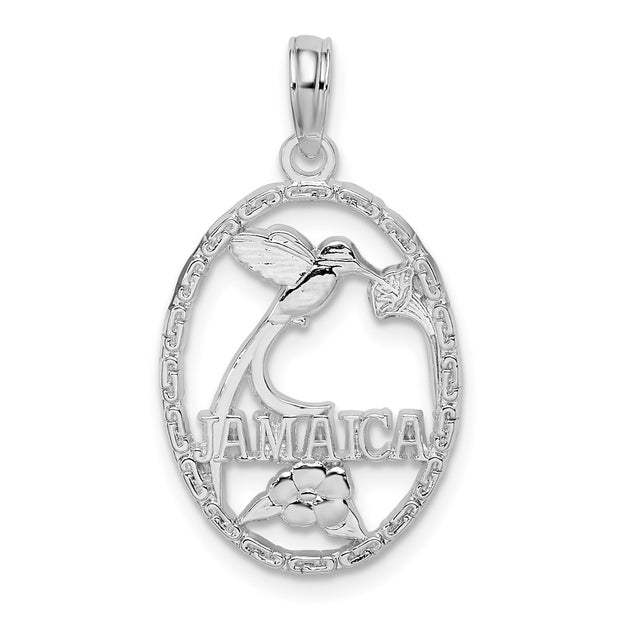 Sterling Silver Rhodium-plated Jamaica Oval Bird and Flower Pendant