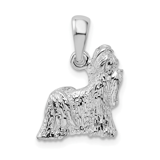Sterling Silver Rhodium-plated Textured 3D Shih Tzu Dog Pendant
