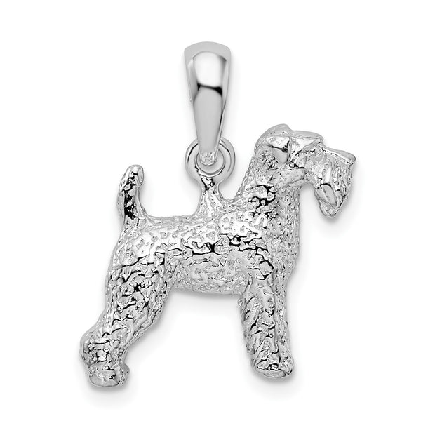 Sterling Silver Rhodium-plated Textured 3D Welsh Terrier Pendant