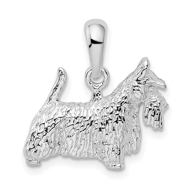 Sterling Silver Rhodium-plated Textured 3D Scottish Terrier Pendant