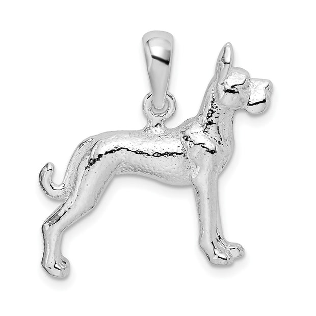 Sterling Silver Rhodium-plated Textured 3D Great Dane Pendant