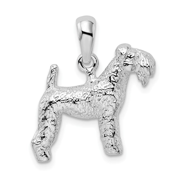 Sterling Silver Rhodium-plated Textured 3D Kerry Blue Terrier Pendant