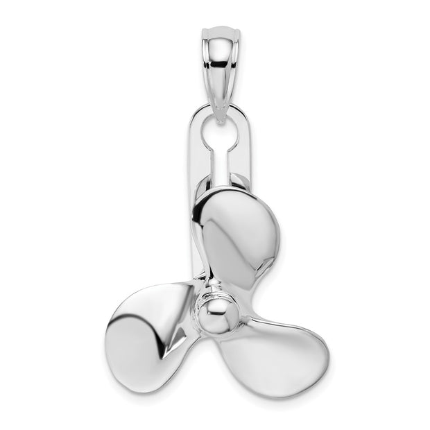 Sterling Silver Rhod-plated Polished Moveable 3D Propeller Pendant