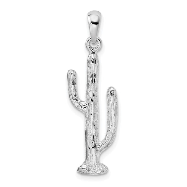 Sterling Silver Rhodium-plated Polished 3D Saguaro Cactus Pendant