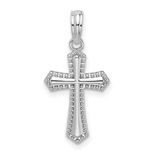 Sterling Silver Polished Beaded Passion Cross Pendant