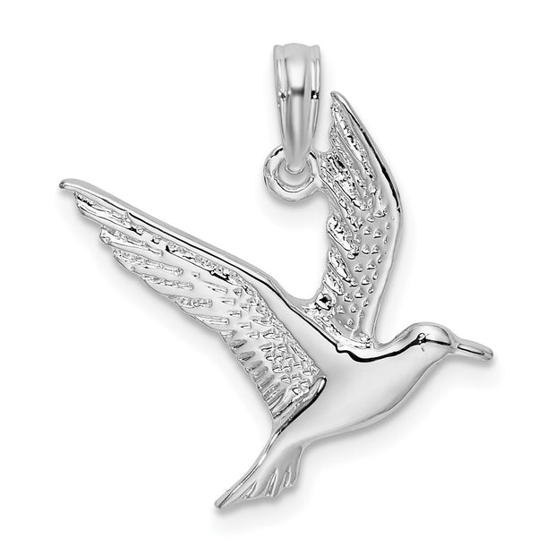 Sterling Silver Rhodium-plated Polished Flying Seagull Pendant