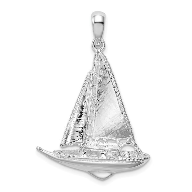 Sterling Silver Rhodium-plated Polished 3D Sailboat Pendant