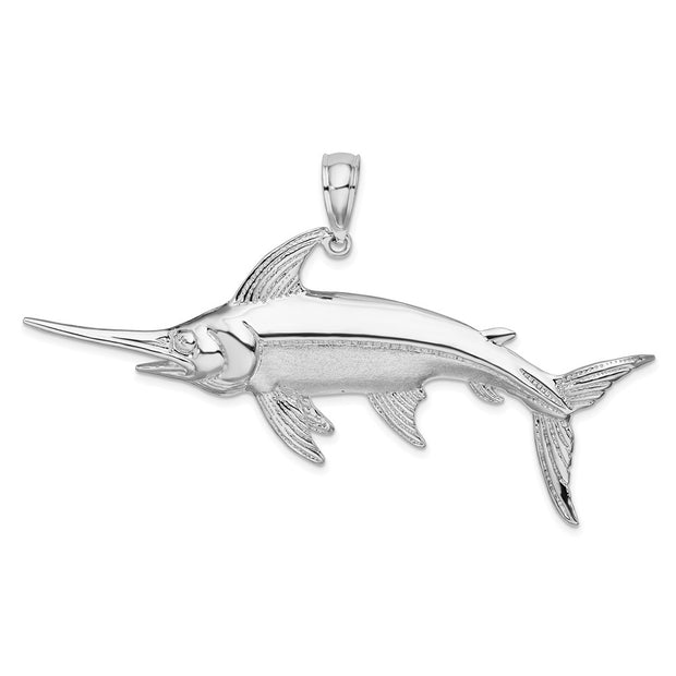 Sterling Silver Rhodium-plated Polished and Satin Swordfish Pendant