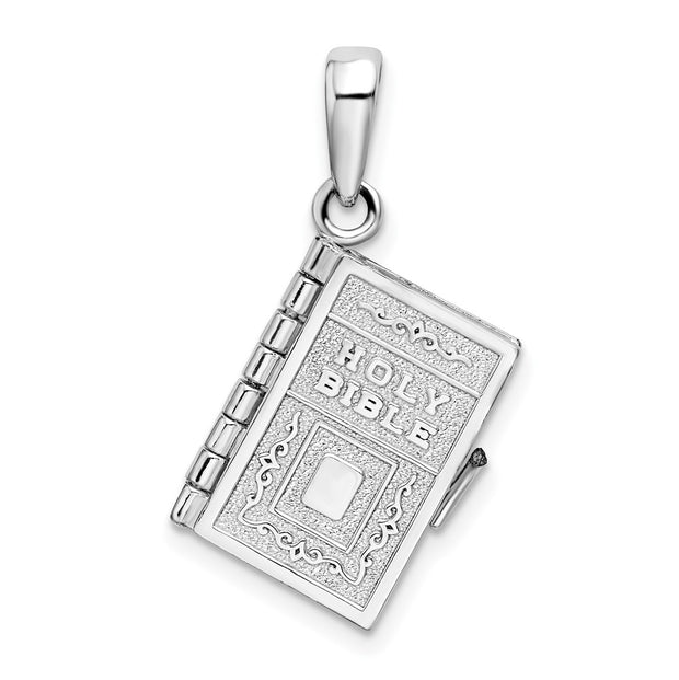 Sterling Silver Rhodium-plated Moveable 3D Lord's Prayer Bible Pendant