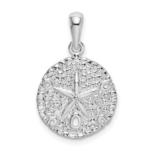 Sterling Silver Rhodium-plated Polished/Textured Sand Dollar Pendant