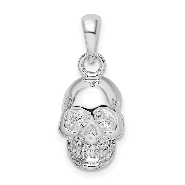 Sterling Silver Rhodium-plated Polished 3D Skull Pendant