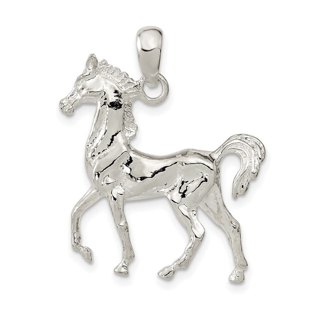 Sterling Silver Rhodium-plated Polished 3D Standing Horse Pendant