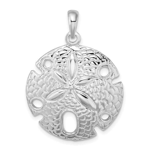 Sterling Silver Rhodium-plated Polished Large Sand Dollar Pendant