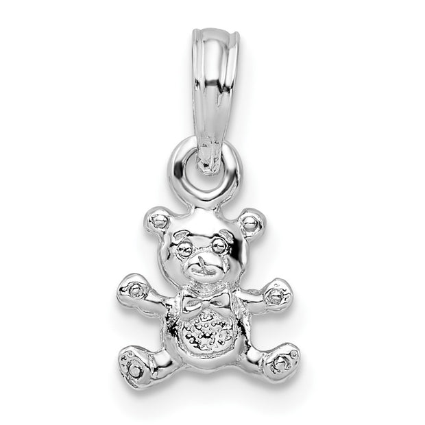 Sterling Silver Rhodium-plated Polished 3D Mini Bear Pendant