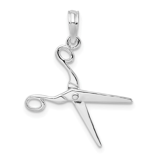 Sterling Silver Rhodium-plated Polished Moveable 3D Scissors Pendant