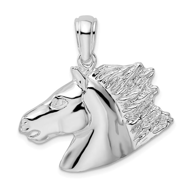 Sterling Silver Rhodium-plated Polished Horse Head Pendant