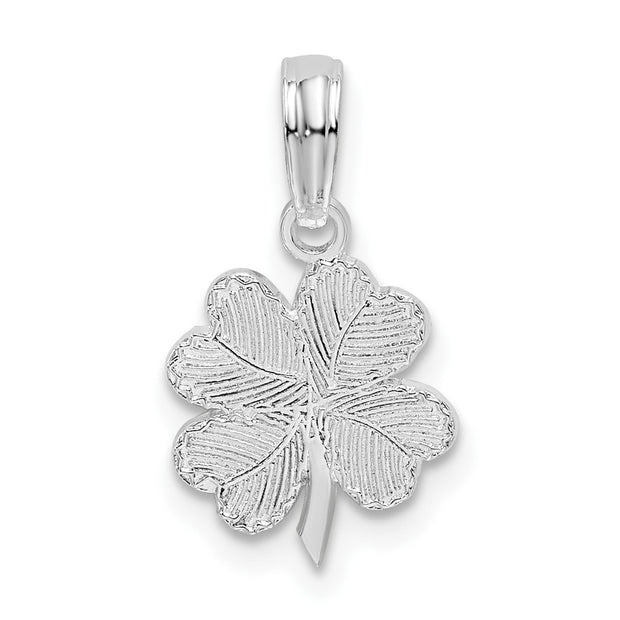 Sterling Silver Rhodium-plated Polished/Textured Shamrock Pendant