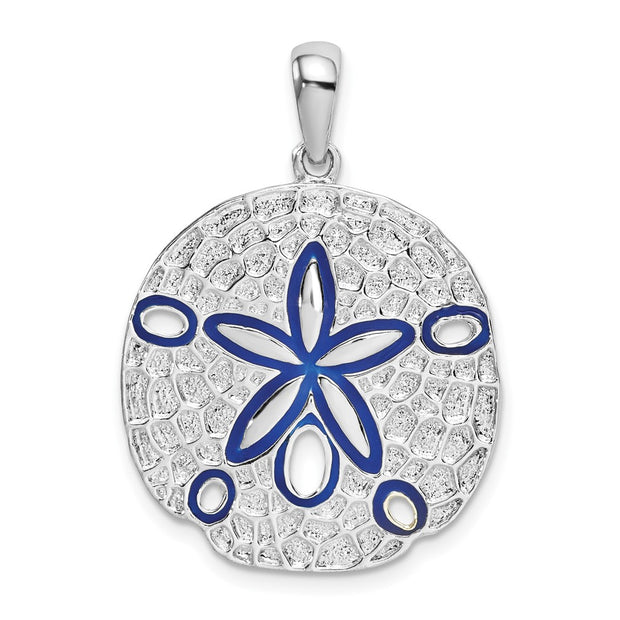 Sterling Silver Rhodium-plated Polished Enameled Sand Dollar Pendant