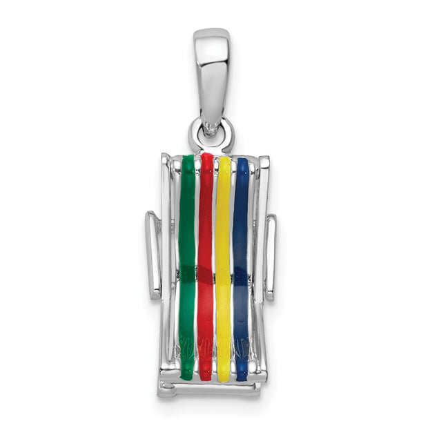 Sterling Silver Rhodium-plated 3D Moveable Enamel Beach Chair Pendant