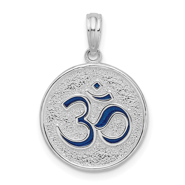 Sterling Silver Rhodium-plated Reversible Enameled Ohm/Lotus Pendant
