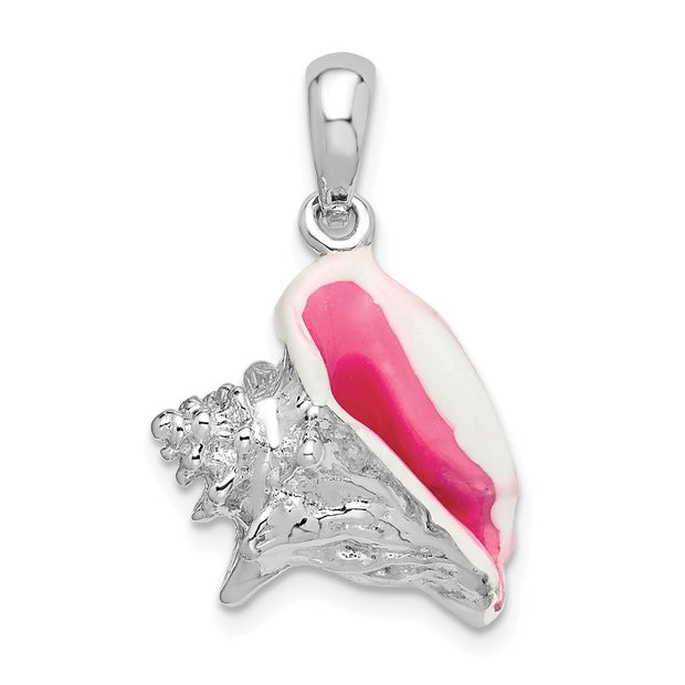 Sterling Silver Rhodium-plated Enameled Medium Conch Shell Pendant