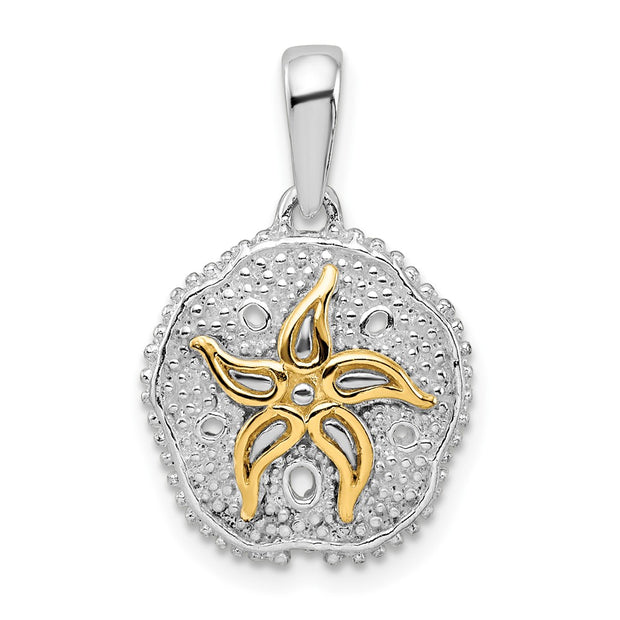Sterling Silver Rhodium-plated Lg Sand Dollar w/14k Starfish Pendant