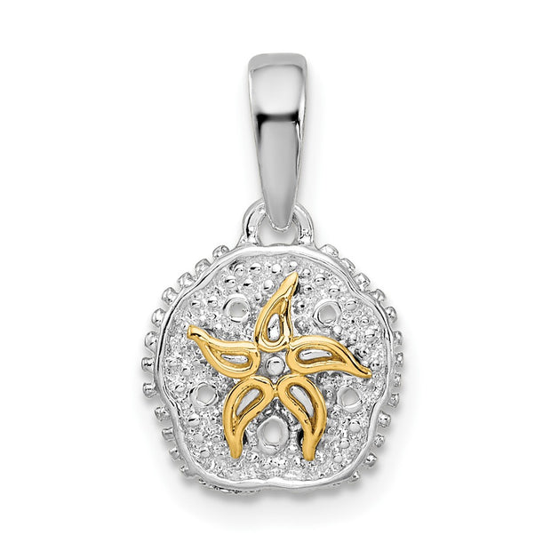 Sterling Silver Rhodium-plated Sand Dollar w/14k Starfish Pendant