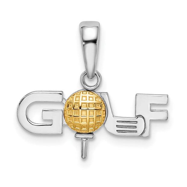 Sterling Silver Rhodium-plated Polished GOLF Tee w/14k Ball Pendant