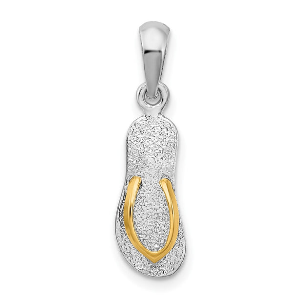 Sterling Silver Rhod-plated Textured 3D Flip-flop w/14 Straps Pendant