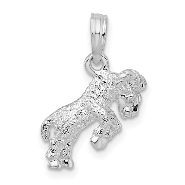 Sterling Silver Rhodium-plated Polished 3D Aries Zodiac Pendant